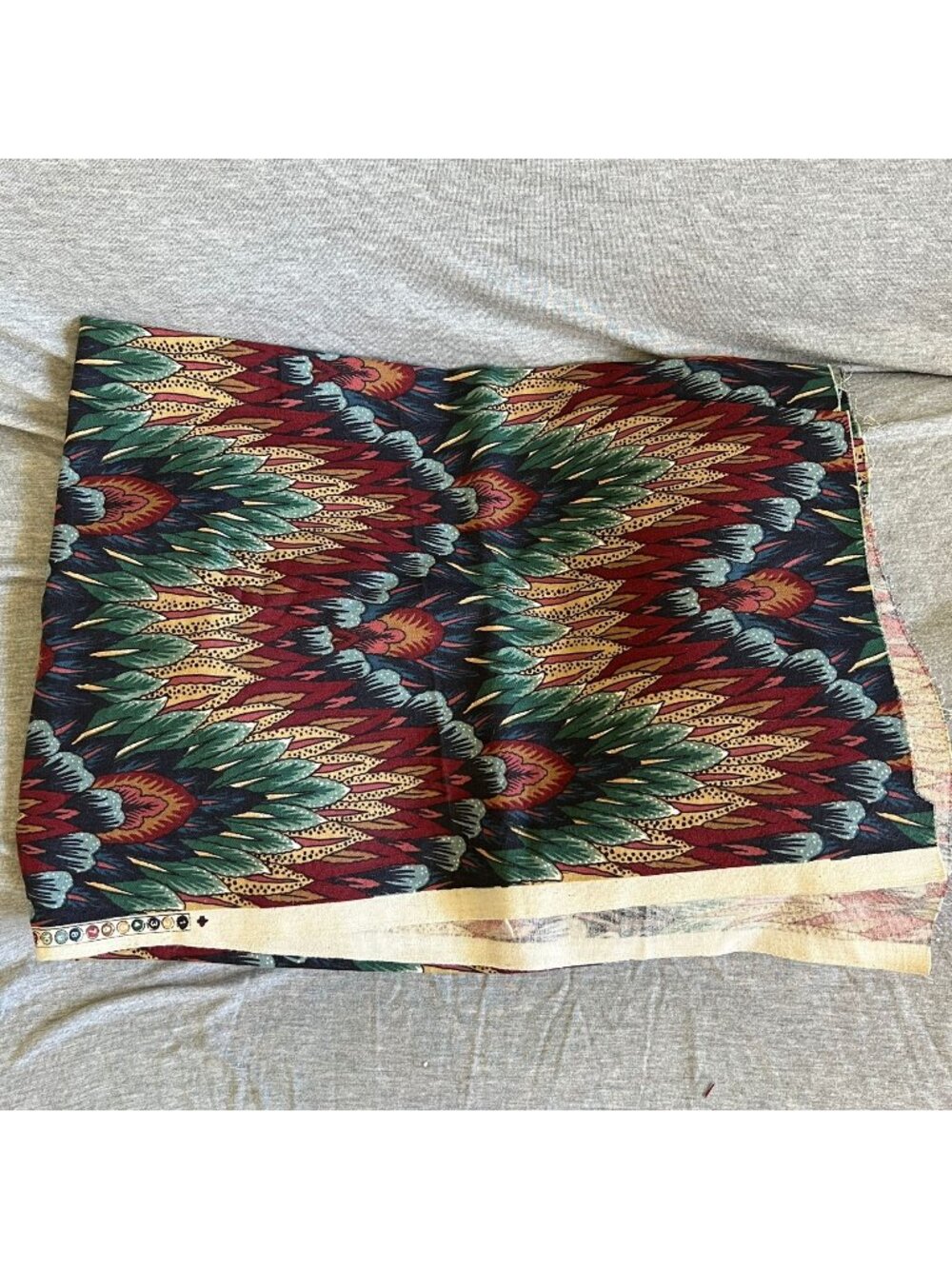 Vintage Tribal Print Fabric In Bold Red Green & Yellow Tones - Cotton Blend 100%
